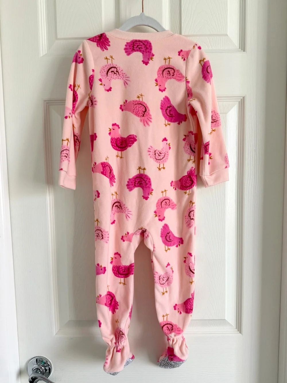 Carters Girls Fleece Bodysuit Pajamas | Pink with Chickens Print | 2T / 2A